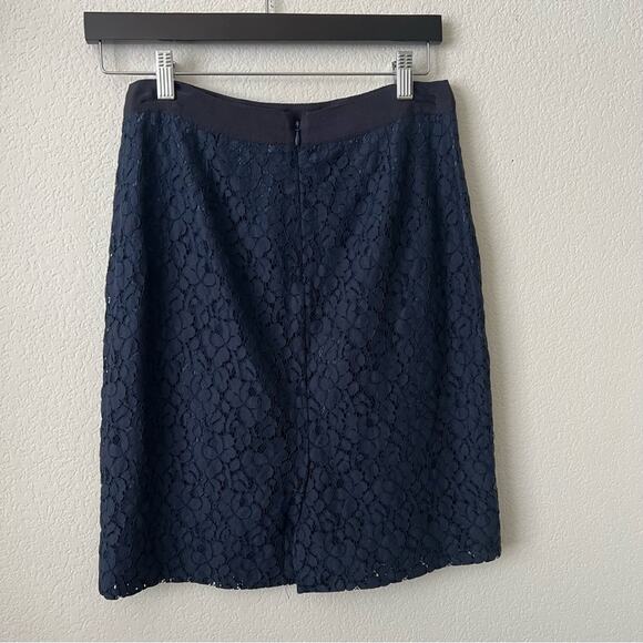 J Crew Factory The Pencil Skirt navy blue lace grosgrain ribbon - Picture 3 of 4